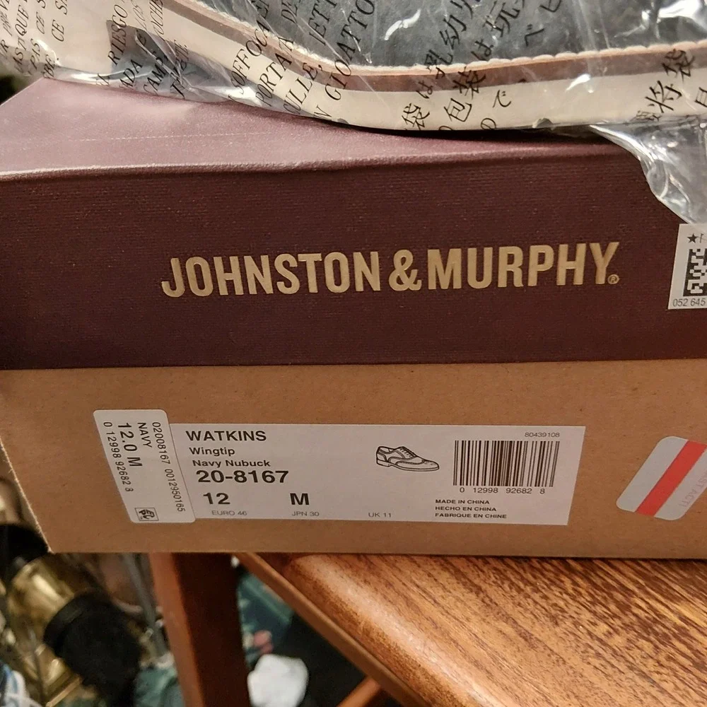 Johnston & Murphy Watkins Navy Nubuck Wingtip Oxford Shoes 20-8167 Mens 12 M